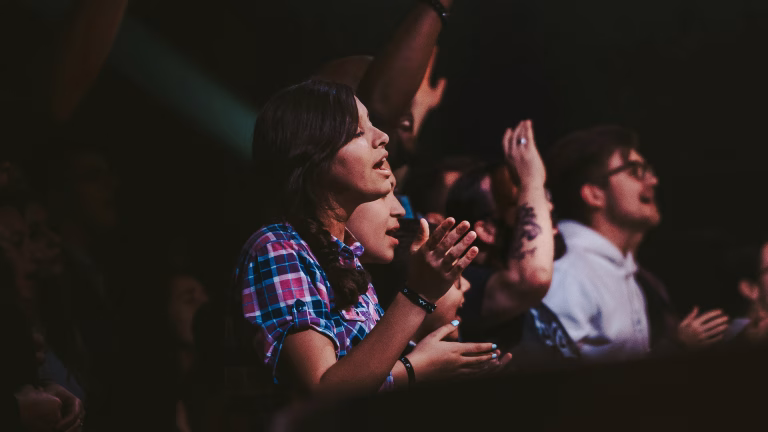 Woman singing in church